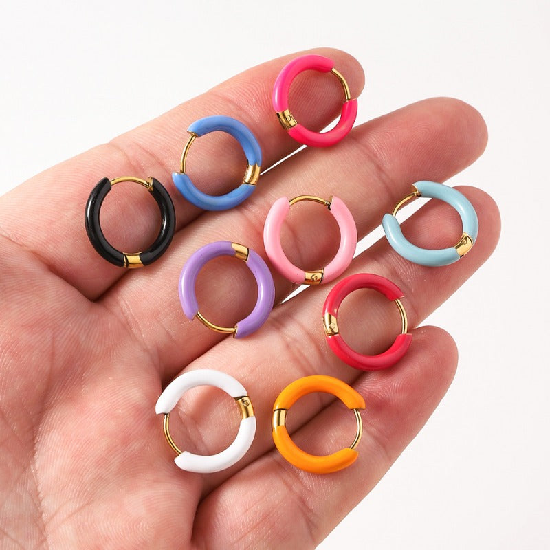 Wholesale Titanium Steel Enamel Colored Multi Color Drip Oil Premium Feeling Water Washable Non Fading Earrings